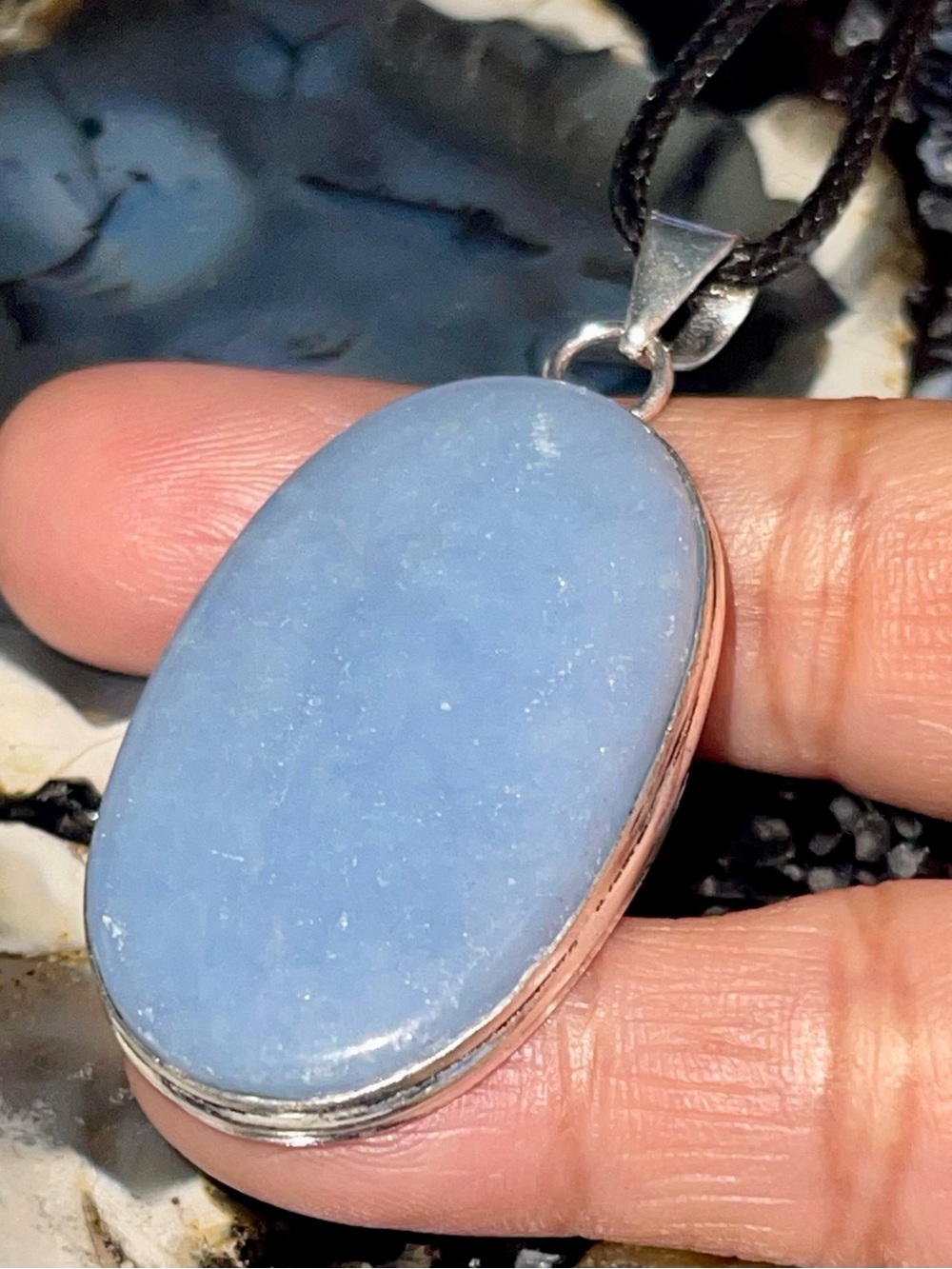 Blue Anhydrite Angelite Pendant 2 1/4”